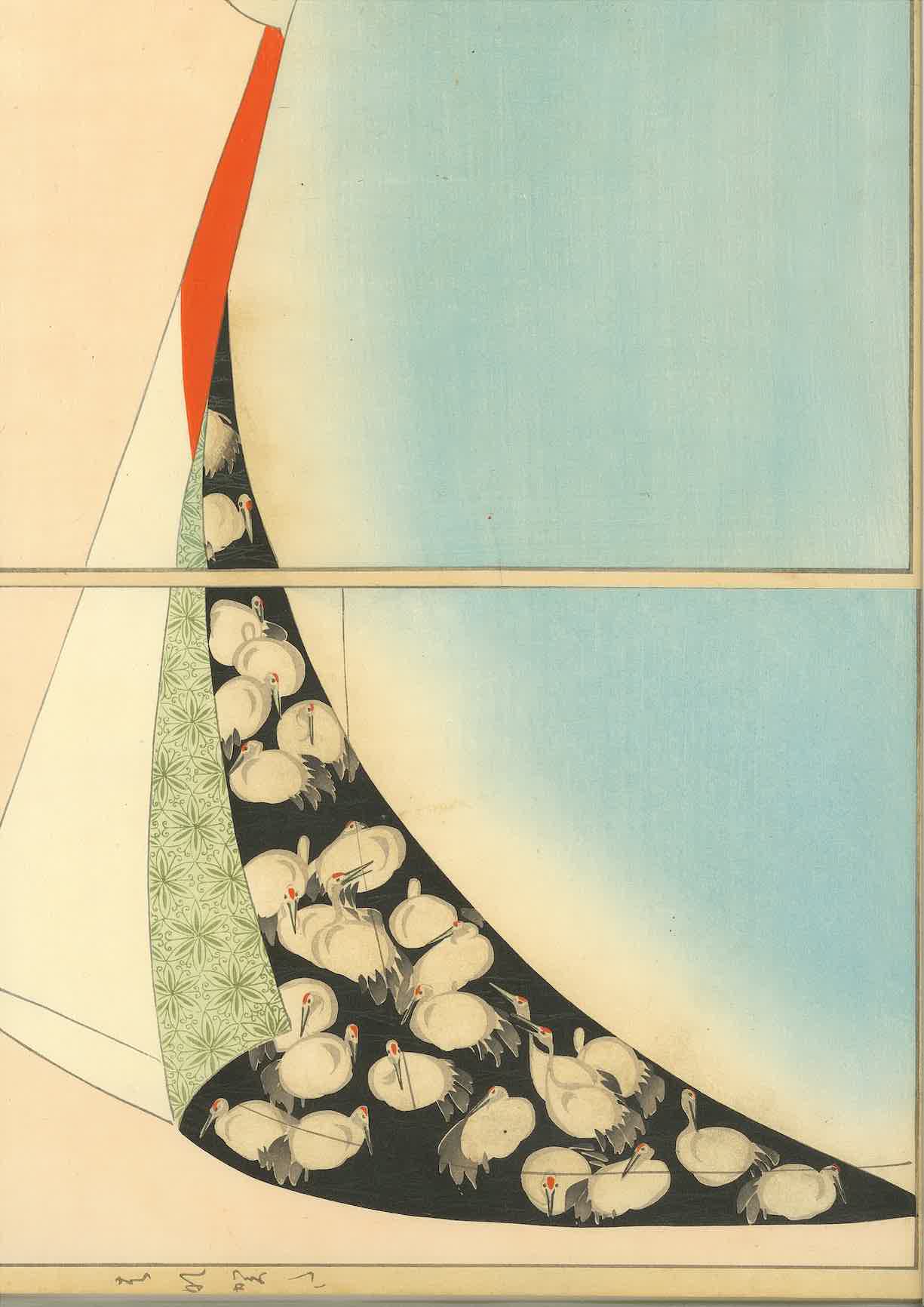 Kimono Hem Decorated with Cranes